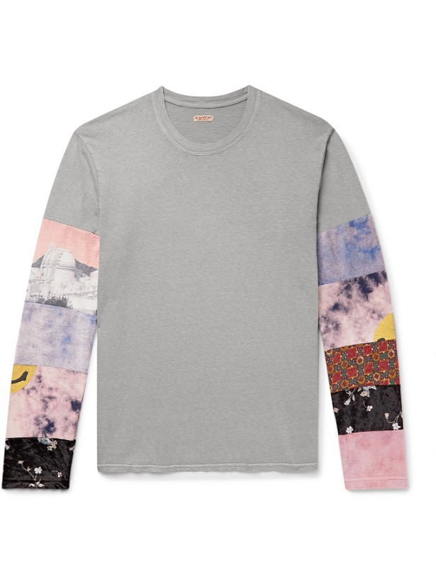 Photo: KAPITAL - Patchwork-Panelled Cotton-Jersey and Velour T-Shirt - Gray