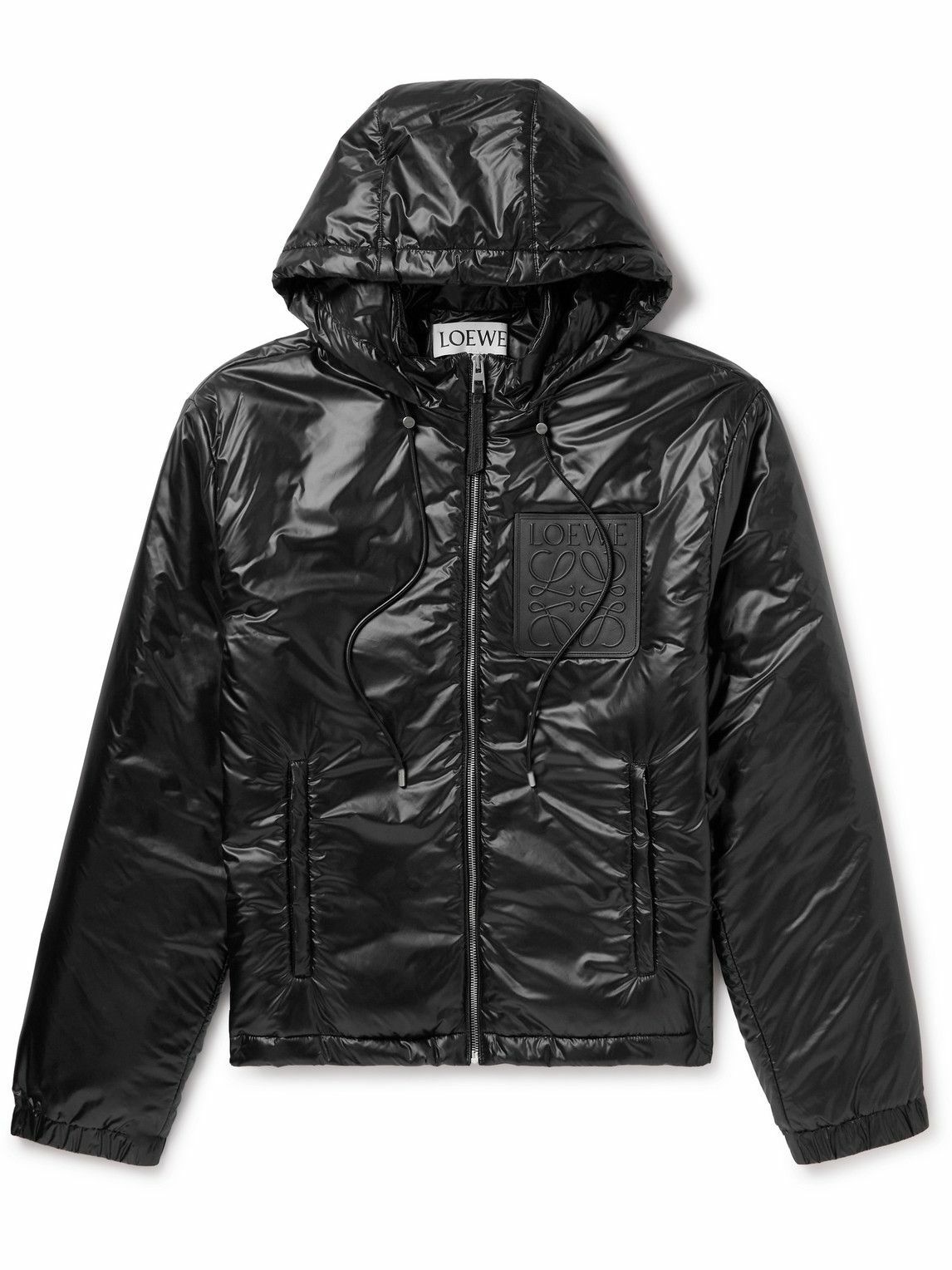 Loewe - Leather-Trimmed Padded Shell Hooded Jacket - Black Loewe