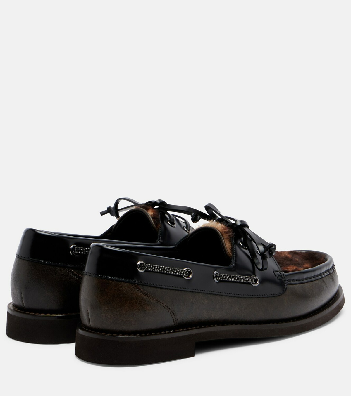 Brunello Cucinelli Monili calf hair-trimmed leather boat shoes