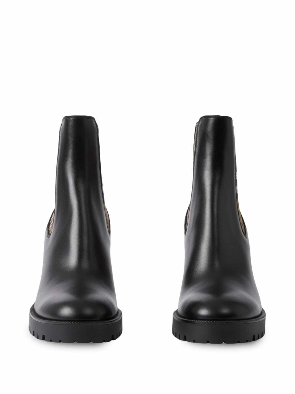 BURBERRY - Check Motif Leather Ankle Boots Burberry