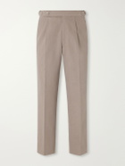 Stòffa - Straight-Leg Pleated Cotton-Twill Trousers - Brown