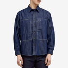 FrizmWORKS Men's Denim Carpenter Pocket Work Shirt in Blue