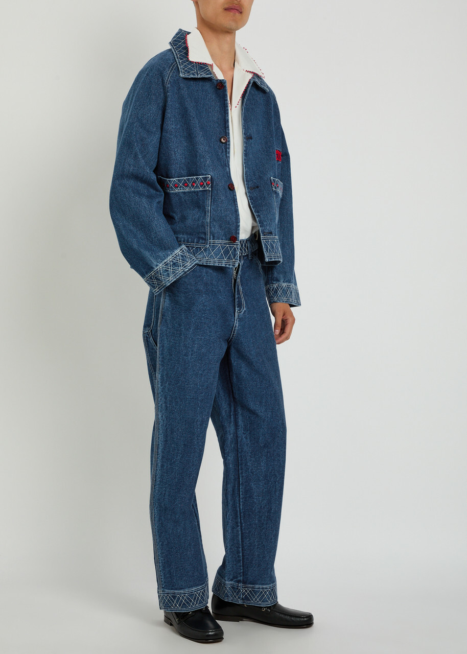 Bode Knolly Embroidered Straight-leg Jeans Indigo