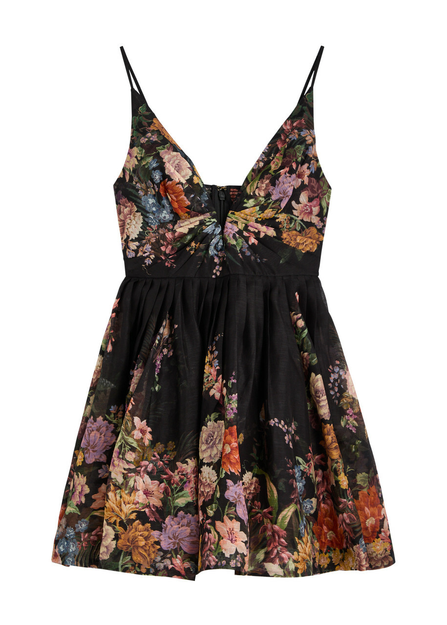 Zimmermann Pavilion Floral-print Linen-blend Mini Dress