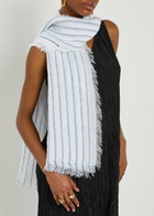 Eileen Fisher Striped Linen Scarf - Blue - One Size