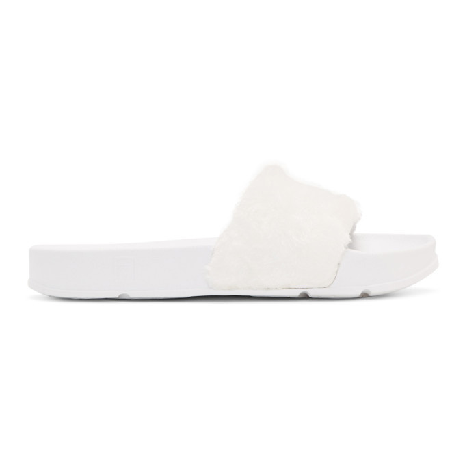Baja East White Fila Edition Shearling Drifter Slides
