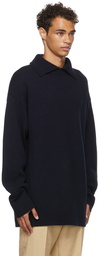 Jil Sander Navy Split High-Neck Sweater Polo