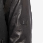 Balmain Men's Wool and Leather Varsity Jacket in Black