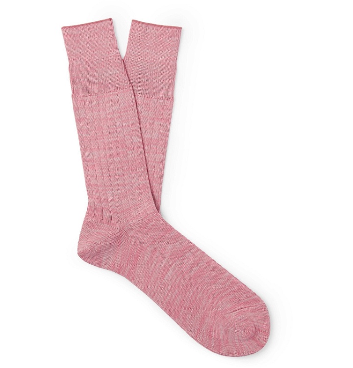 Photo: Mr P. - Ribbed Cotton-Blend Socks - Pink