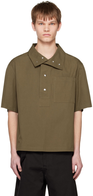 Photo: Bottega Veneta Khaki Press-Stud Polo