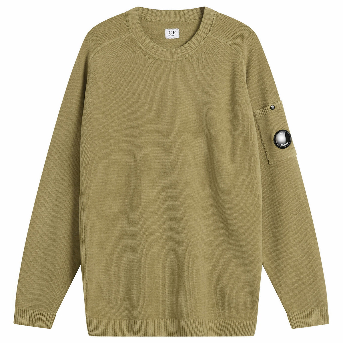C.P. Company Men's Cotton Chenille Crewneck Lens Sweater in Dried