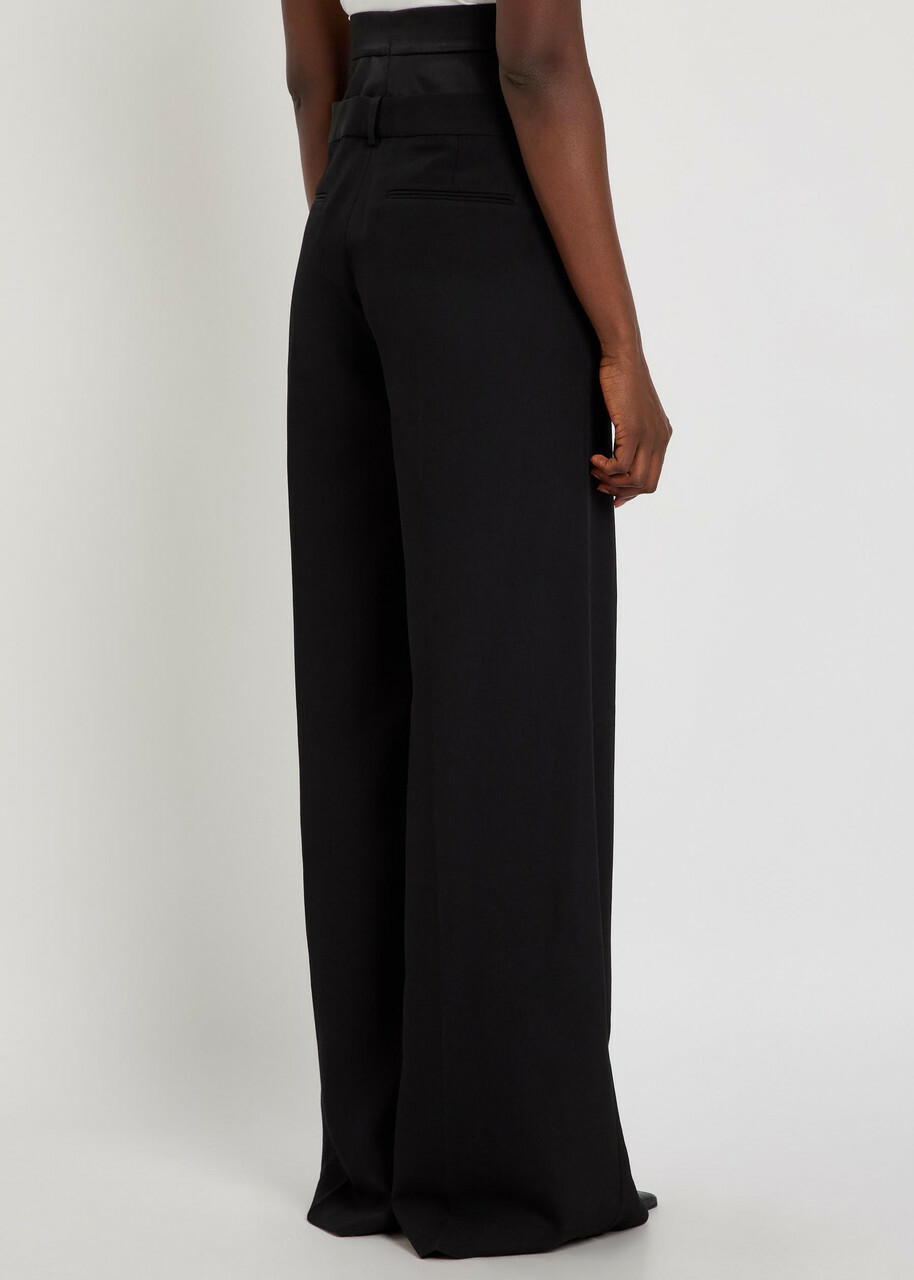 Erdem Layered-effect Wide-leg Wool Trousers Black