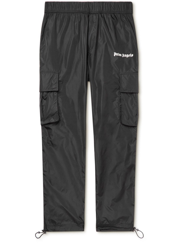 Photo: Palm Angels - Straight-Leg Logo-Print Striped Shell Cargo Trousers - Black