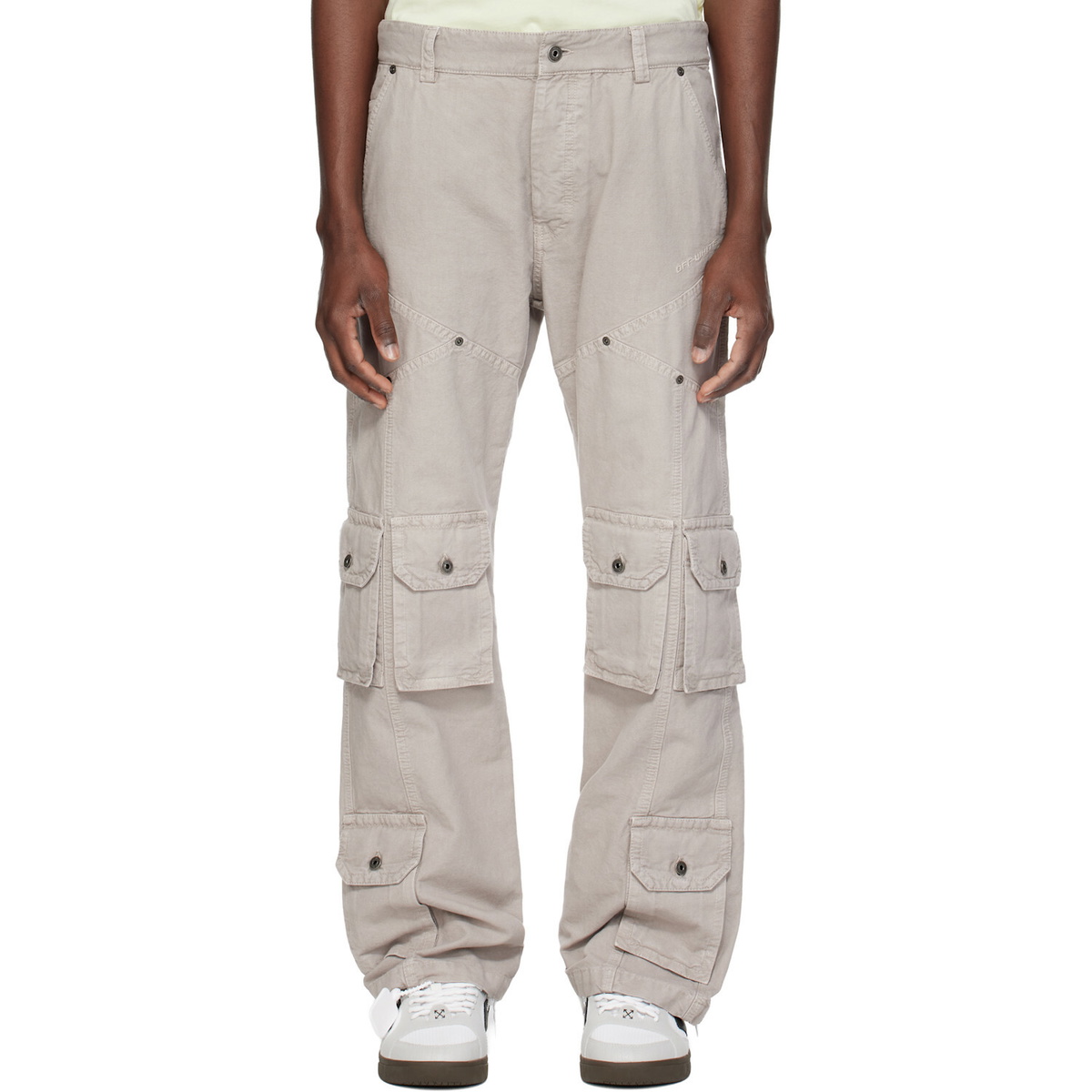 Off-White Gray Garment-Dyed Multi-Pocket Relaxed Cargo Pants