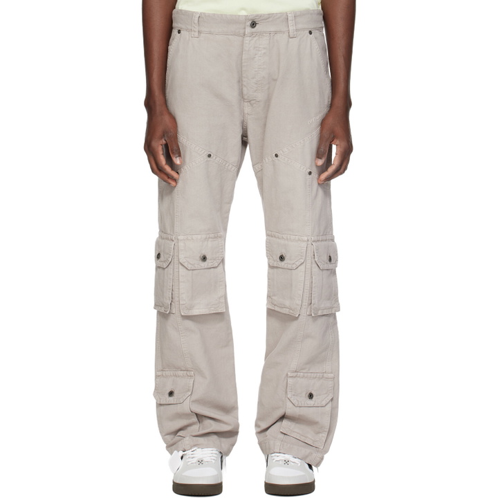 Photo: Off-White Gray Garment-Dyed Multi-Pocket Relaxed Cargo Pants