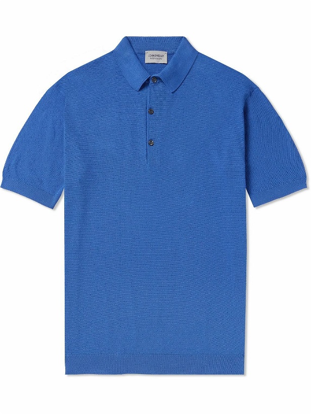 Photo: John Smedley - Roth Slim-Fit Sea Island Cotton-Piqué Polo Shirt - Blue