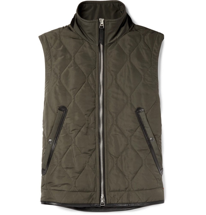Photo: TOM FORD - Leather-Trimmed Quilted Nylon Gilet - Men - Green