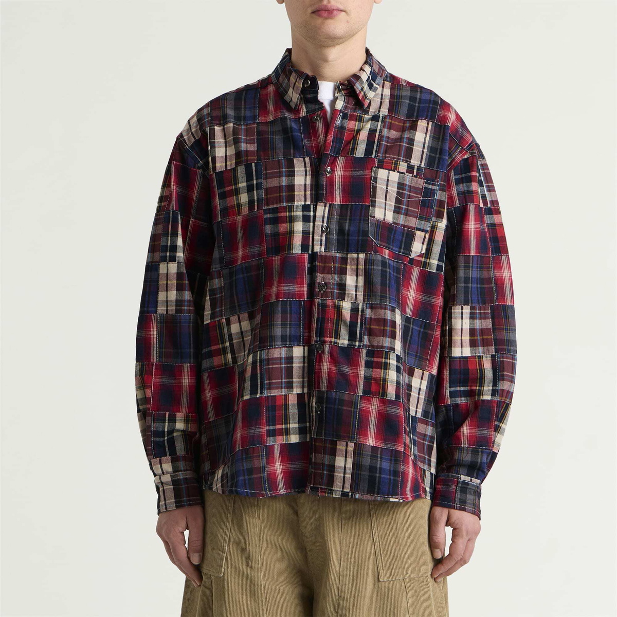 FrizmWORKS Men's Madras Patchwork Relaxed Shirt in Wine