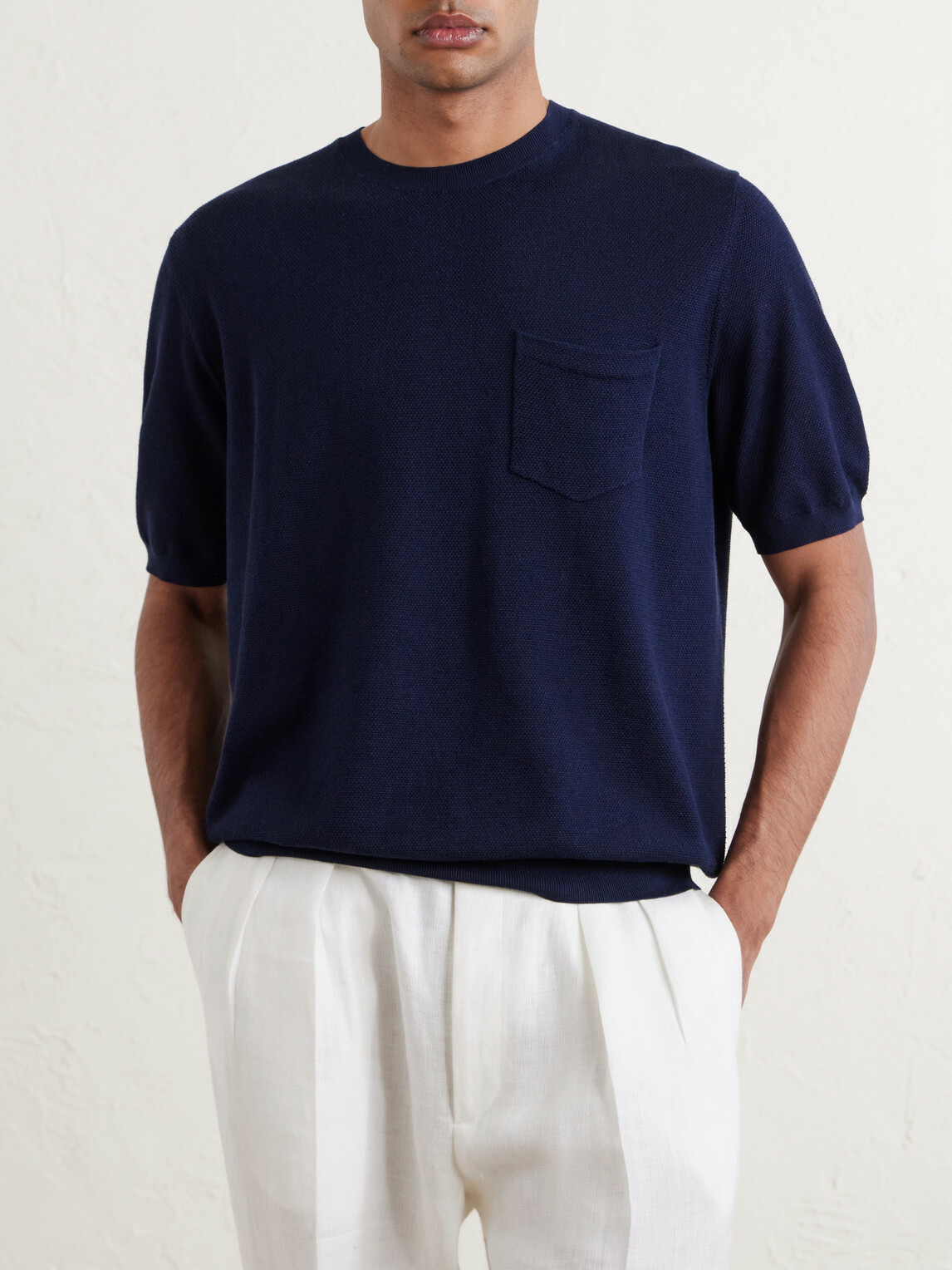 Ralph Lauren Purple label - Textured Silk-Blend T-Shirt - Blue