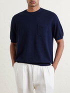 Ralph Lauren Purple label - Textured Silk-Blend T-Shirt - Blue