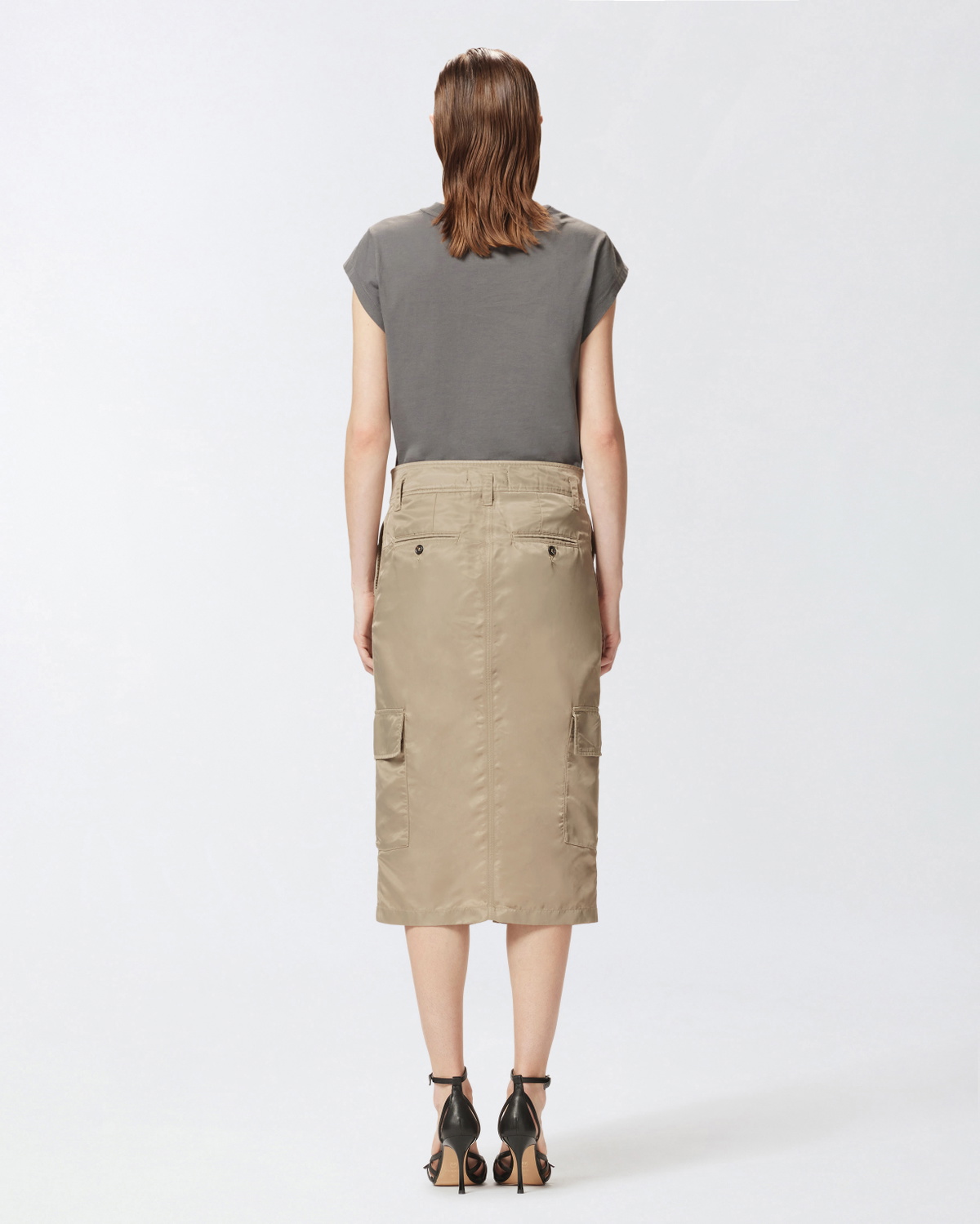 Pinko Knee Length Cargo Skirt With Belt Lead Grey