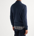 Canali - Slim-Fit Suede-Trimmed Wool Half-Zip Sweater - Blue