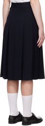 Comme des Garçons Girl Navy Wool Pleated Waist Button Midi Skirt