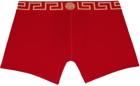Versace Underwear Red Greca Border Long Boxers