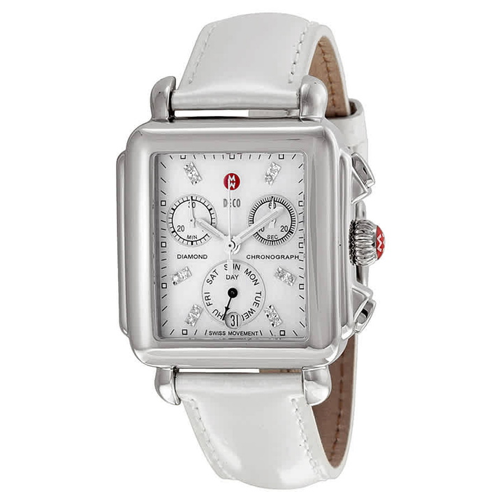 Photo: Michele Signature Deco White Mother of Pearl Dial Silver Leather Ladies Watch MWW06P000023