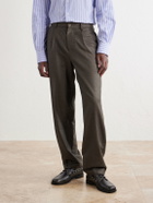 De Bonne Facture - Straight-Leg Pleated Puppytooth Wool-Flannel Trousers - Green