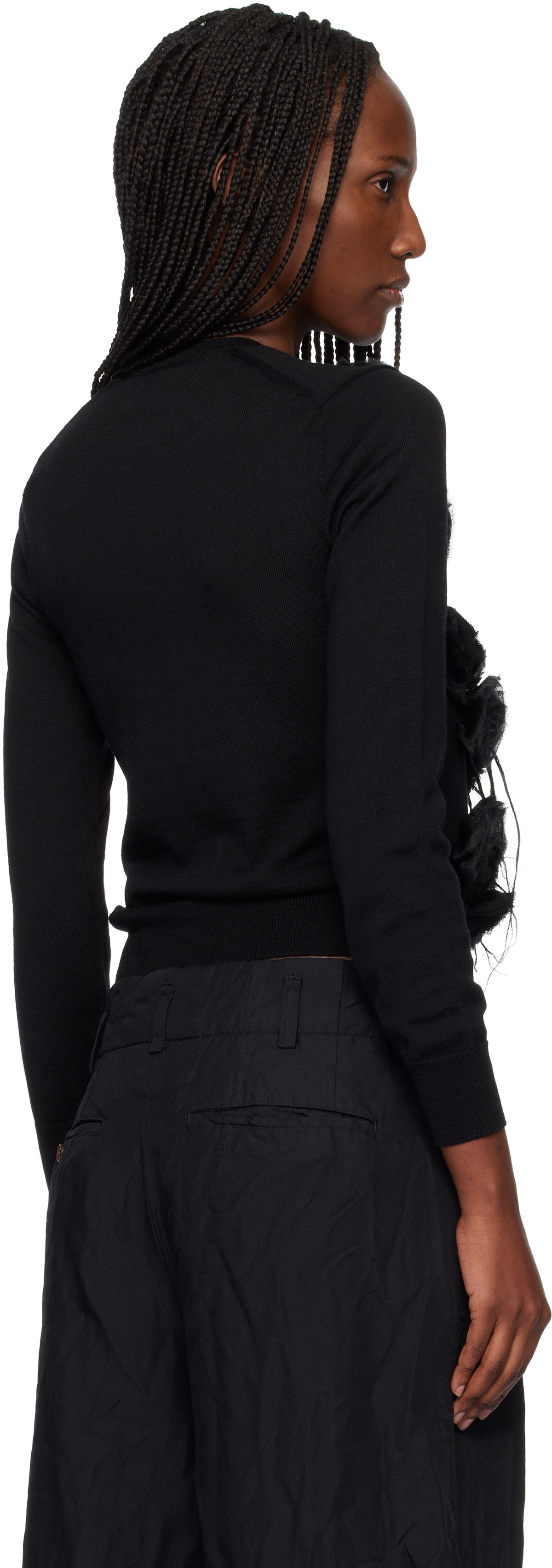 Comme des Garçons Comme des Garçons Black Lambswool Jersey X Flower Embroidery Cardigan