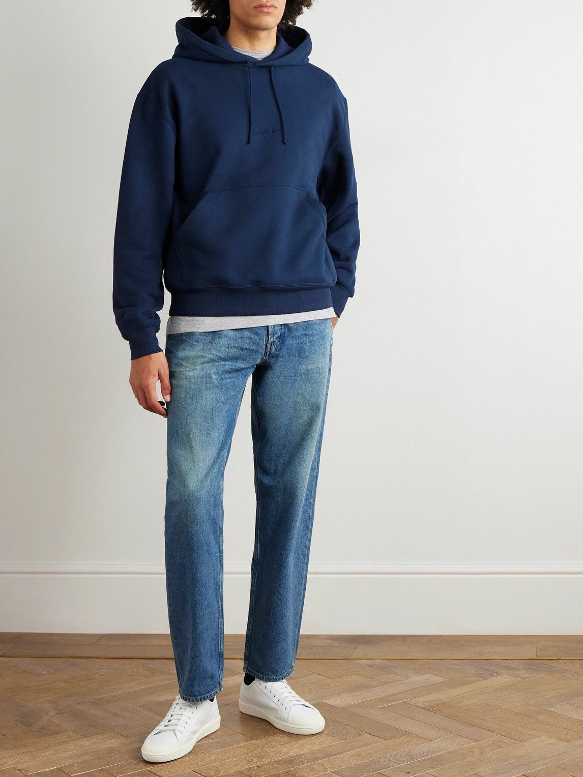 SAINT LAURENT - Logo-Embroidered Cotton-Jersey Hoodie - Blue
