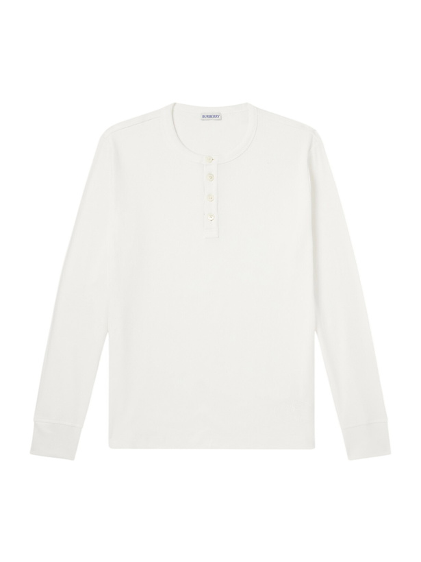 Photo: Burberry - Logo-Embroidered Ribbed Cotton-Blend Jersey T-Shirt - White