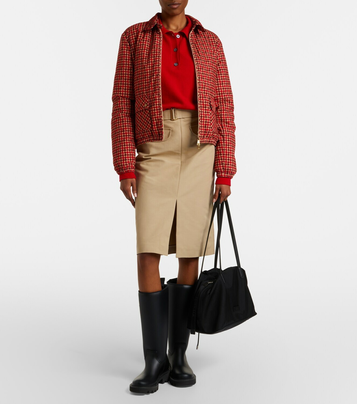 Moncler Belted cotton pencil skirt