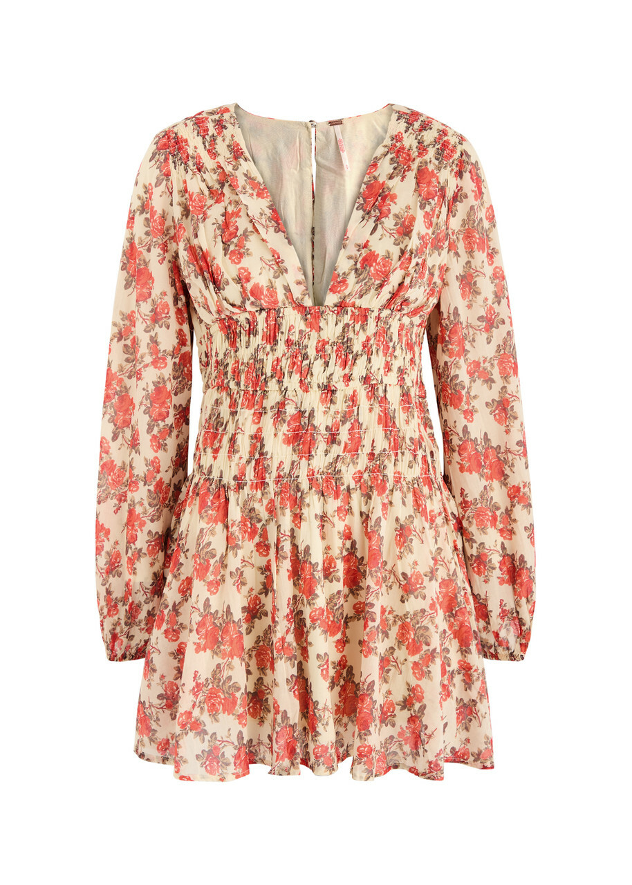Free People Keep You Floral-print Cotton Mini Dress Red