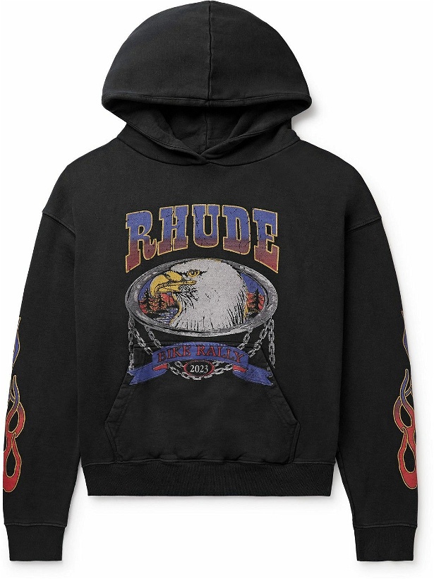 Photo: Rhude - Screaming Eagle Logo-Print Cotton-Jersey Hoodie - Black