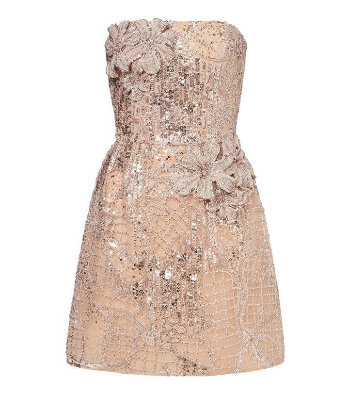 Photo: Elie Saab Floral-appliqué embellished tulle minidress
