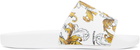 Versace Jeans Couture White & Gold Outline Barocco Pool Slides