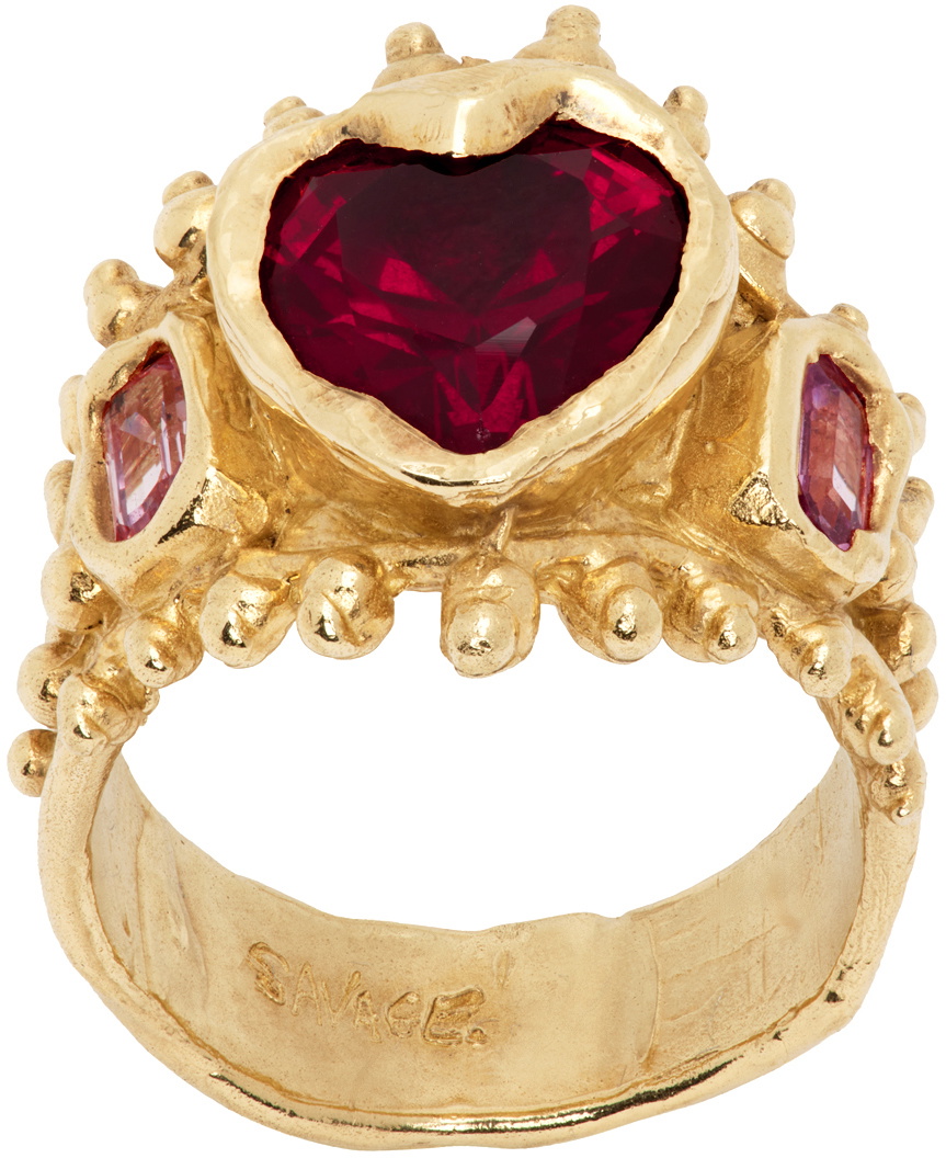 Millie Savage Gold Ruby Heart Ring