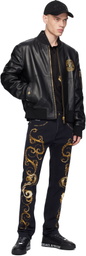 Versace Jeans Couture Black V Emblem Leather Jacket