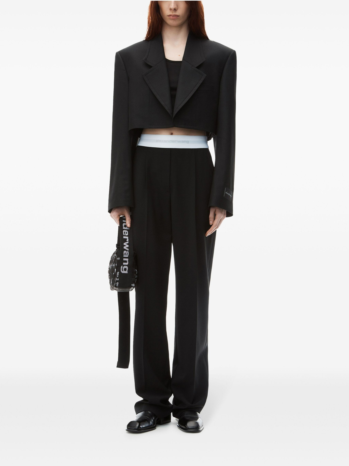 Alexander Wang High Waisted Pleated Pant With Logo Elastic in Black