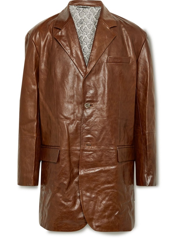 Photo: Acne Studios - Oversized Crinkled-Leather Jacket - Brown