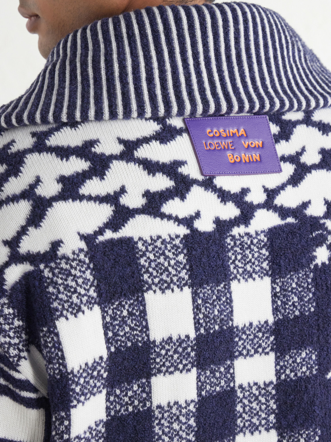 LOEWE - Checked Wool-Blend Half-Zip Sweater - Blue