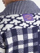 LOEWE - Checked Wool-Blend Half-Zip Sweater - Blue