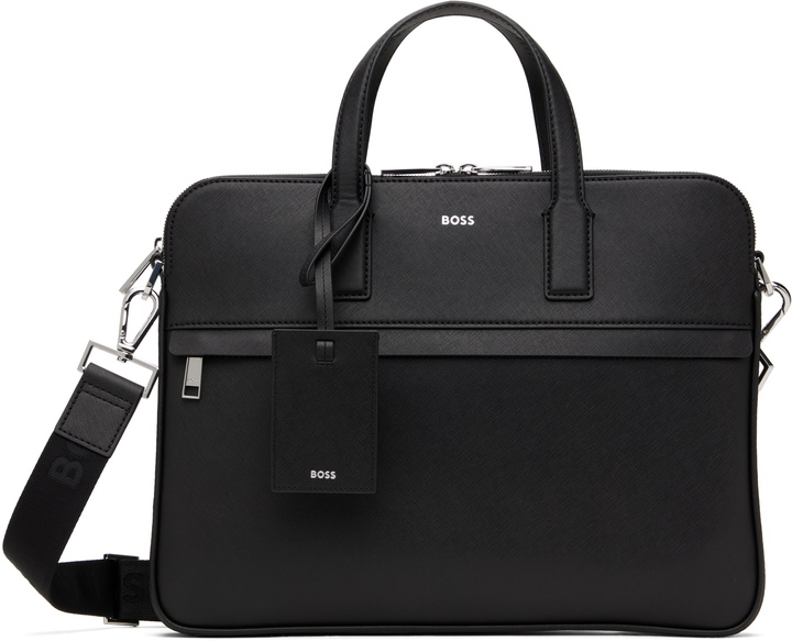 Photo: BOSS Black Saffiano Leather Embossed Logo Briefcase