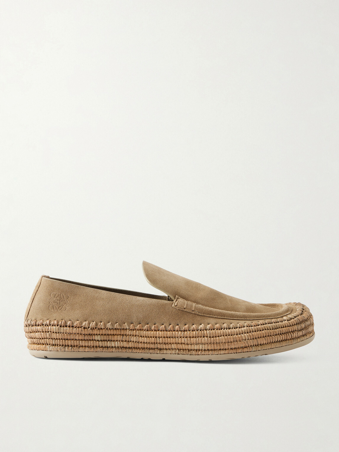 LOEWE - Paula's Ibiza Rio Raffia-Trimmed Suede Loafers - Neutrals