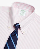 Brooks Brothers Men's Stretch Milano Slim-Fit Dress Shirt, Non-Iron Twill Button-Down Collar Bold Stripe | Pink