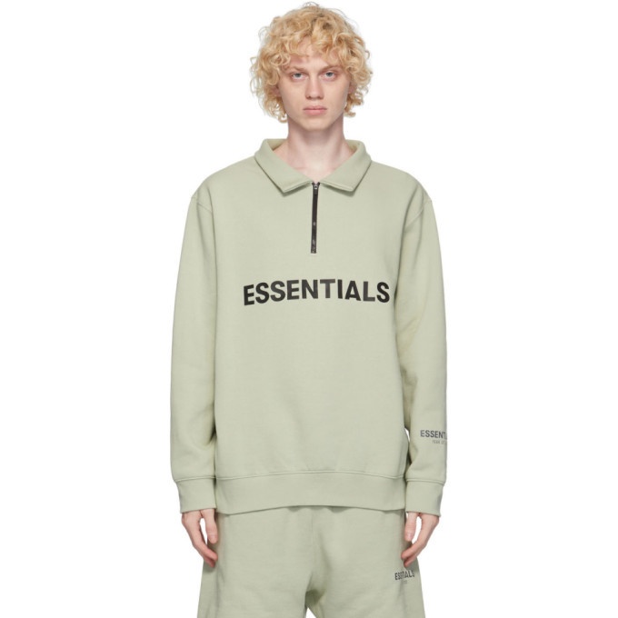 Photo: Essentials Green Mockneck Half-Zip Sweatshirt