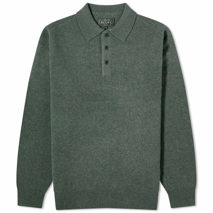 Photo: Beams Plus Men's Long Sleeve Knit Polo Shirt in Green