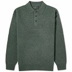 Beams Plus Men's Long Sleeve Knit Polo Shirt in Green